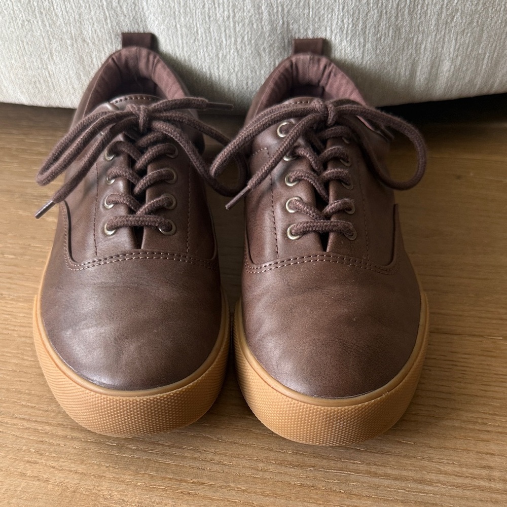 Men's Brown Leather Lace-Up Sneakers